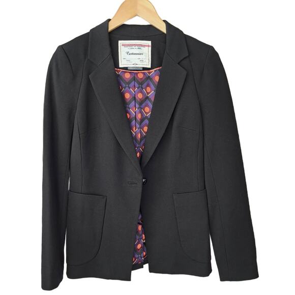 Anthropologie Cartonnier Black Ponte Jacket Blazer Size 6 Tailored Slim Fit - Picture 7 of 10